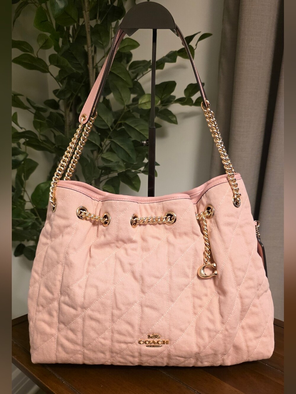 Coach Pink Denim Evelyn Quilted Shoulder Bag CER79